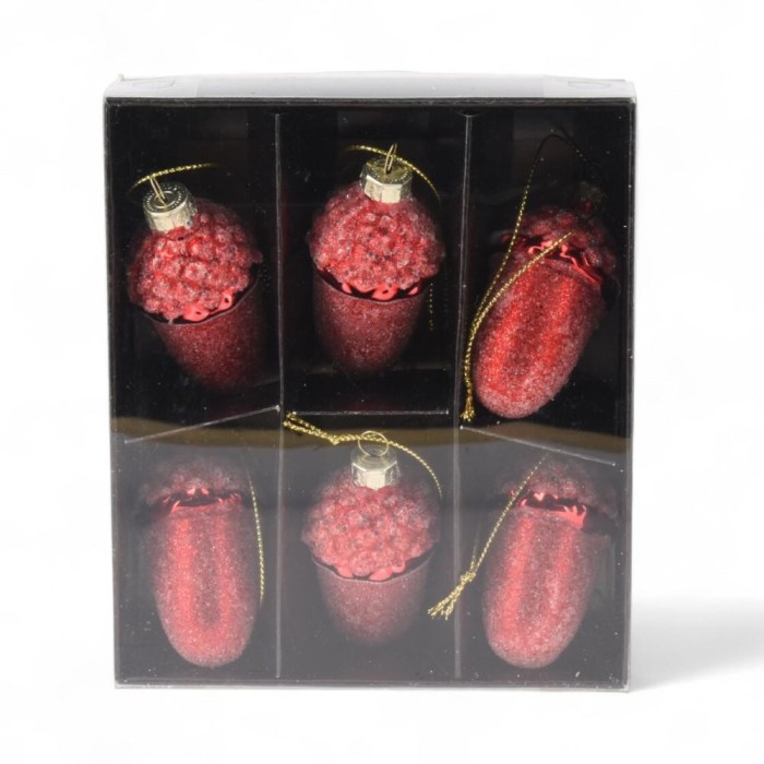 BOX 6 GHIANDE 6CM VETRO VERDE-